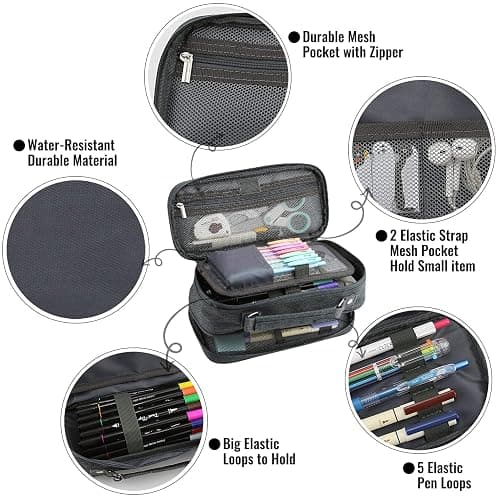 JOINPRO Pencil Case, Large Capacity Pencil Case Organizer; Double Zipper Storage Bag; Big Pencil Pouch for College School Office Teen Girl Boy Men Women Adult thumbnail 4