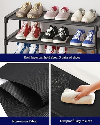 Kitsure Shoe Rack - Non-Woven Shoe Rack Shelf, Shoe Organizer for Closet, Entryway, Garage & Corridor, Stackable Shoe Shelves, 27.5" Wide - 3 Tier, Black thumbnail 6