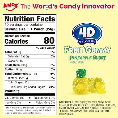 AMOS 4D Gummy Pineapple Burst Candy,Fruit-Shaped Gummies, Natural Flavor, 240g Individual Sharing Pack thumbnail 2
