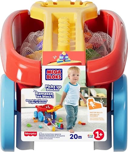 Mega Bloks First Builders Toddler Building Toy, Block Scooping Pull Wagon with 20 Pieces and Built-in Storage, Picks Up Blocks, Red, Kids Ages 1+ thumbnail 6