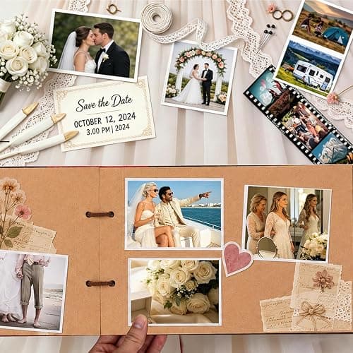 Our Adventure Book Scrapbook Album 11.9 X 7.6 Inch 80pages,3d Retro Embossed Letter Hard Cover Movie Up,Memory Book For Couples,DIY Album for Anniversary,Wedding,Travelling,Friends,Family,Couple Gifts thumbnail 9