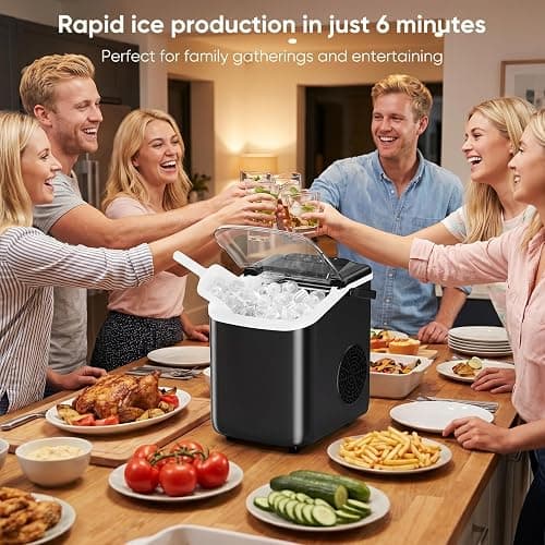DUMOS Ice Maker, Nugget Ice Machine Countertop with Basket, Scoop and Portable Handle, 26lbs Daily, 9 Bullet Cubes in 6~8 Mins, Self-Cleaning for Kitchen, Office, Outdoos, RV Camping thumbnail 7