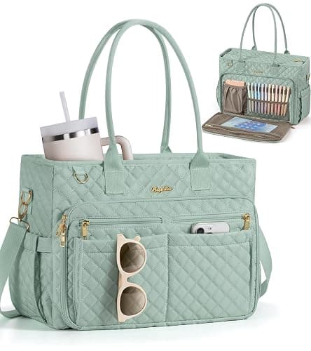 Bagstellar Teacher Tote Bag for Women, 15.6" Laptop Work Tote Computer Bag | Quilted Bible Nurse Bag with 40oz Cup Holder, Insulated Pocket & Strap, Large Laptop Briefcase for School Travel Office Gifts - Image 1