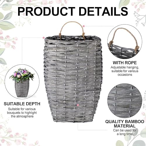 Marsui Front Door Basket Woven Hanging Basket with Hemp Rope Handmade Large Woven Hanging Storage for Flowers Plant Organizing Decorative Wall Front Door Entrance 15.75 x 11.81 x 5 Inches thumbnail 3