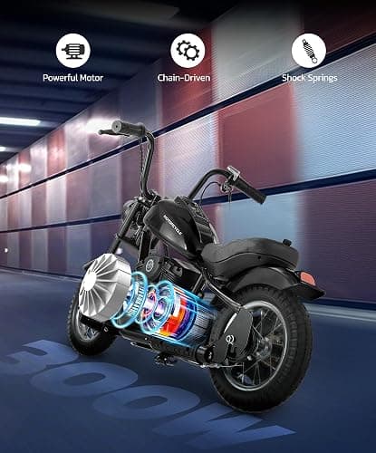 ELEMARA Electric Dirt Bike, 15 mph & 150lb Max, 24V Ride on Toy for Big Kids w/LED Lights & Power Display, Chain-Driven Motor, Twist-Grip Throttle, Shock Springs, Handbrake, 12" Air-Filled Tires-Black thumbnail 6