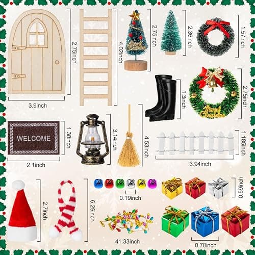 38Pcs Doll House Christmas Decoration, Miniature Christmas Dollhouse Accessories Fake Light Door Mini Xmas Tree 1:12 Miniature Scene Model Pretend Toys DIY Festival Holiday Party Favors thumbnail 4