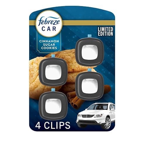Febreze Car Air Freshener, Odor-Fighting Automotive Vent Clip, Scented Car Accessories, Long Lasting for Strong Odors, Cinnamon Sugar Cookie Scent, 4 Count - Image 1