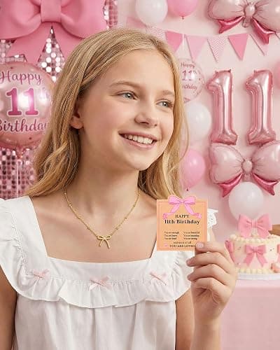 UNGENT THEM You Are Loved - Cute Bow Necklace Happy 8th 9th 10th 11th 12th 13th 14th 15th 16th 18th Birthday Gifts for Girls Women thumbnail 3