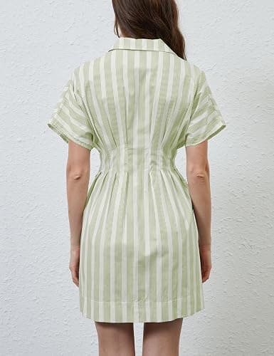 Ceputer Summer Button Down Shirt Dress for Women Short Sleeve Pleated Mini Dresses Causal A Line Flowy Corset Short Dress thumbnail 5