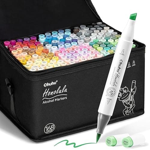 Ohuhu Alcohol Markers Brush Tip - 168-color Art Marker Set Double Tipped Alcohol-based Markers for Artist Adults Coloring Illustration- Brush & Chisel - Honolulu - Refillable Ink - Brush & Chisel