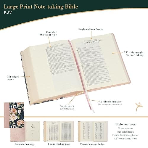 KJV Holy Bible, Large Print Note-taking Bible, Vegan Leather Hardcover - King James Version, Dusty Peach Printed (KJV Note-taking Editions) thumbnail 2