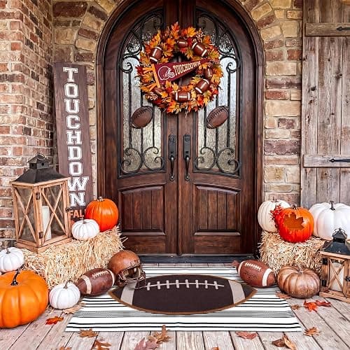 Moucuny 2 Pcs Football Coir Doormat, Football Outdoor Rug, Non Slip | Rugby Ball, Football Mat for Front Door, Black and White Outdoor Rug Decor for Front Porch Entrance, 16'' x 28'', 24'' x 35'' thumbnail 6