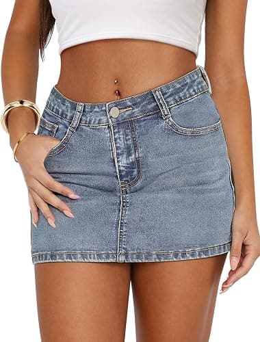 IWD Denim Mini Skirt Women Casual Stretch Jean Skirt Zip Fly Low Waisted Denim Skirt with Pockets - Image 1