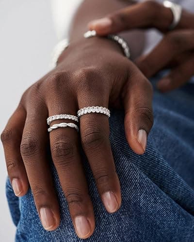 TOBENY Gold Engagement Rings for Women Non Tarnish Stackable Wedding Bands | Cubic Zirconia Sterling Silver Ring, Dainty Promise Love Eternity Stacking Thumb Ring Set, Gold Bridal Rings, Size 6 7 8 9 10 thumbnail 4