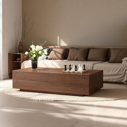 Pajiasen Mid-Century Modern Farmhouse 47.2-81.8" Expandable Coffee Table，Adjustable Center Table with Large Storage for Living Room, Walnut thumbnail 3