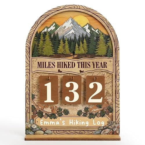 Personalized Miles Hiked This Year Tracker Sign, Custom Wooden Hiking Log Counter, Unique Hiking Gifts for Men Women, Cool National Park Gifts for Hikers, Adventurers, Outdoor Enthusiasts, Adventure Trail Decor - Image 1