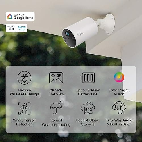TP-Link Tapo Wire-Free Indoor/Outdoor Security Camera, 2K 3MP, Up to 180 Days of Battery Life, Smart Person Detection, SD/Cloud Storage, Spotlight Color Night Vision, No Hub Needed (Tapo C410) - BatteryCam - 2K 3MP thumbnail 2