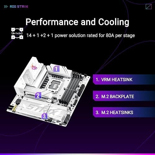 ASUS ROG Strix B860-G Gaming WiFi mATX motherboard, Advanced AI PC-ready, 14+1+2+1 power stages, DDR5 slots, PCIe 5.0, four M.2 slots, WiFi 7, AI Networking II, Aura Sync RGB lighting. thumbnail 3