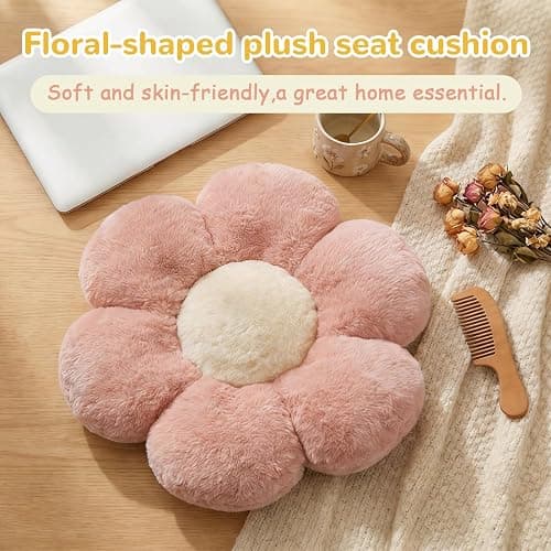 HonorHut Pink Plush Flower Throw Pillow Soft Thick Floor Sit Pads Aesthetic Cushion for Sofa Couch Chair Floor thumbnail 4