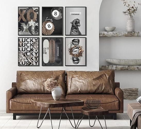 6Pcs Trendy Leopard Wall Art Stockholm Style Posters Prints Funky Cheetah Canvas Wall Decor Lucky 8 Ball Painting Pictures for Girls Bedroom Apartment Dorm Unframed thumbnail 2