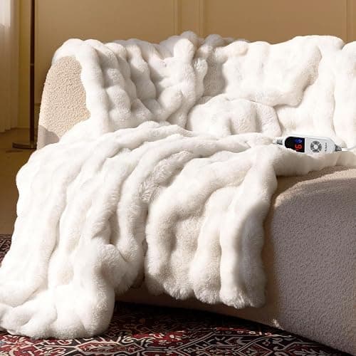 Electric Heated Blanket for Girls & Women, Soft & Luxurious, Faux Rabbit Fur Heating Throw Blankets, 6 Heat Settings, Overheat Protection, Quick Heating, Memory Function, Gift-Ready Design, 50"x60" - Image 1