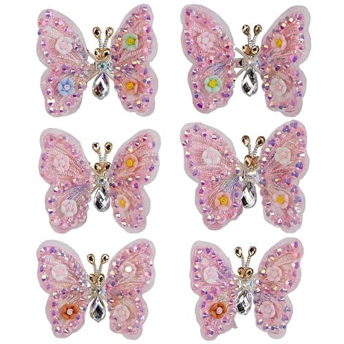 Cartanfill-Embroidery Butterfly Hair Clips Set 6pc Multi Color Stylish Accessories for Girls (C) - Image 1