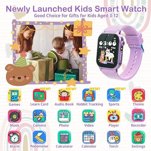 AIWIEP Kids Smart Watches Girls Gift for Age 5-12, Watch for Kids with 32 Games HD Touch Screen Video Camera Pedometer Music Player Flashlight 12/24 hr Toys for 5 6 7 8 9 Year Old Girl Birthday Gift thumbnail 2