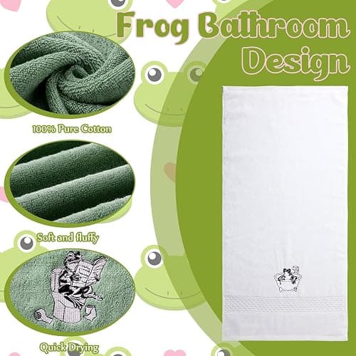Breling 3 Pcs Frog Hand Towels for Bathroom, Frog Kitchen Hand Towels 13.3 x 29 Inch 100% Cotton Soft Embroidered Washroom Decoration for Animal Lover Restroom Decorative Gifts thumbnail 4