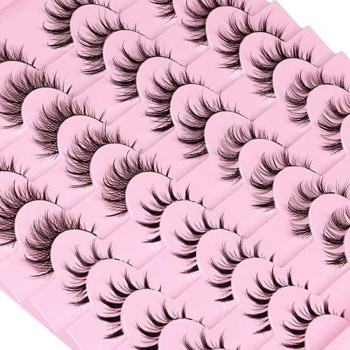 Manga Lashes Natural Look Anime False Eyelashes 20 Pairs Clear Band Individual Wispy Fake Eyelashes Strip Spiky DIY Cluster Lashes Extension C-curly Cat Eye Lashes Pack thumbnail 4