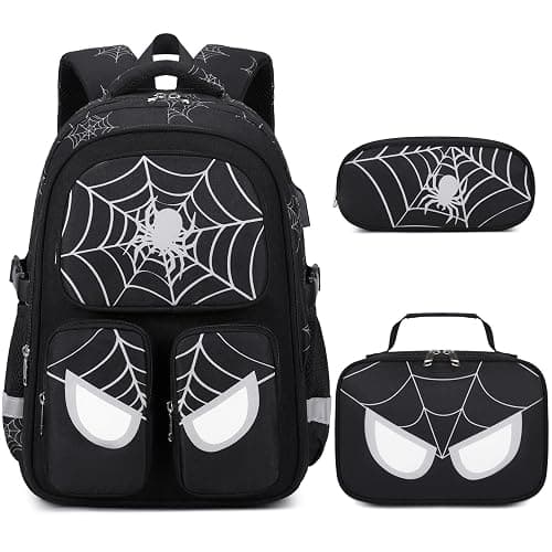 Jafeton School Backpack for Boys, 3 PCS Spider Boy Backpack Set with Lunch Box & Pencil Pouch, Waterproof Schoolbag for Boys Kids Children Teens, Elementary Middle School, Kids Bookbag Casual Daypack - Image 1