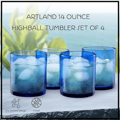 Artland 14oz Double Old Fashion Glass, Set of 4 | Iris Seeded Design, Cobalt Blue | Drinking Glass for Parties and Everyday Use - Mojito, Whiskey, Cocktail | Glassware & Barware Essentials thumbnail 3
