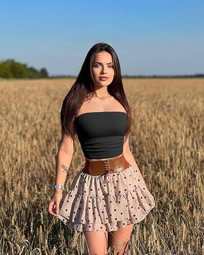 OQQ Womens 2 Piece Tube Tops Strapless Basic Sleeveless Stretch Classic-Fit Shirts Sexy Crop Tops thumbnail 5