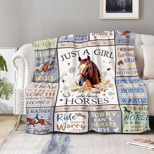Horse Lovers Blanket Gifts for Girls Women Kids Cool Unique Just A Girl Who Loves Horses Themed Decor Soft Cozy Bed Couch Plush Birthday Christmas Lightweight Blanket 50"x60" thumbnail 2