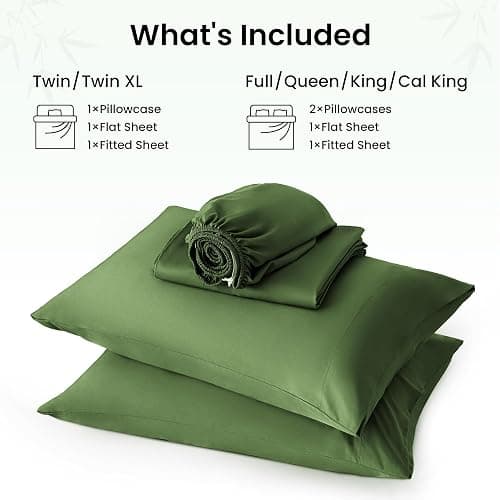 Love's cabin 4 Piece Full Size Sheet Set, 100% Rayon Derived from Bamboo, Cooling & Breathable, Soft Silky Deep Pocket up to 16", Hotel Luxury Bedding for Hot Sleepers, Olive Green thumbnail 8