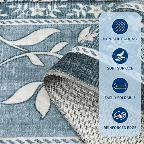 GarveeHome Provence 8x10 Area Rugs for Living Room, Botanical Grove Retro Blue Cottagecore Washable Rug for Bedroom Dining Nursery Low-Pile Vintage Large Carpet thumbnail 7