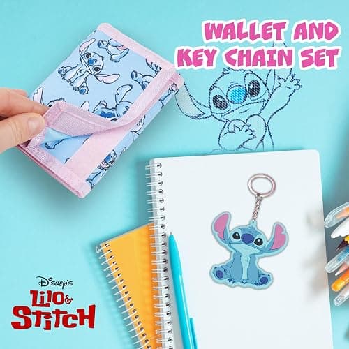 Disney Stitch Kids Wallet and Keyring Gift Set Cute Trifold Wallet with Coin Purse Card Slots and Keychain Stitch Gifts (Blue Stitch) thumbnail 5