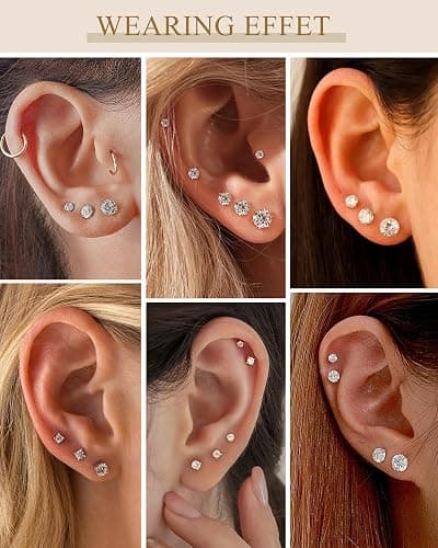 5 Pairs 14K Gold Plated Stud Earrings for Women, Hypoallergenic Earring Sets for Multiple Piercing, Premium Cubic Zirconia Studs Earrings for Women thumbnail 5
