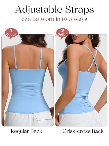 Avidlove Womens Padded Cami Tank Tops Double Lined Spaghetti Strap Built in Bra Shirts Slim Fitted Basic Camisole Top thumbnail 5