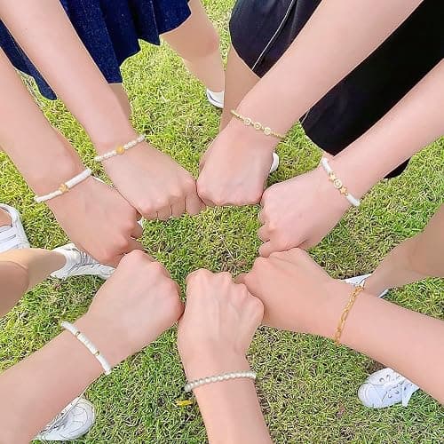Preppy Bracelets Set Colorful White Gold Smile Heart Star Polymer Beaded Pearl Clay Stackable Charm Y2K Kidcore Aesthetic Summer Beach Bohemian Stretch Layering Bracelets Jewelry for Girls Women Teens - White Gold thumbnail 5