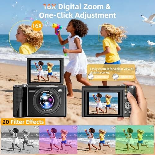 4K Digital Camera for Photography and Video, 56MP Autofocus Vlogging Camera for YouTube, 3" 180° Flip Screen & 16X Digital Zoom, Compact Travel Cameras with 32GB SD Card for Beginners & Adults thumbnail 4
