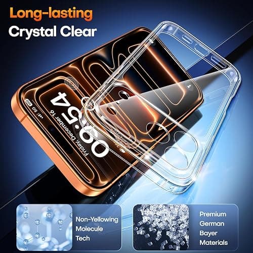 TAURI for iPhone 17 Pro Case, Full Camera Protection with Screen Protector, Anti-Yellowing Military-Grade Protection Shockproof Slim Phone Case for iPhone 17 Pro, Clear thumbnail 6