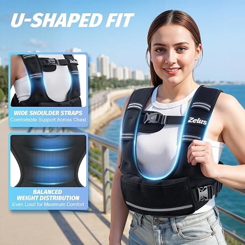 ZELUS Adjustable Weighted Vest for Women Men, Ergonomic Fit Training Vest | Available in 4–10 LB, 11–20 LB, and 20–32 LB Options with 6 Removable Weights for Walking, Cardio, and Strength Training thumbnail 2