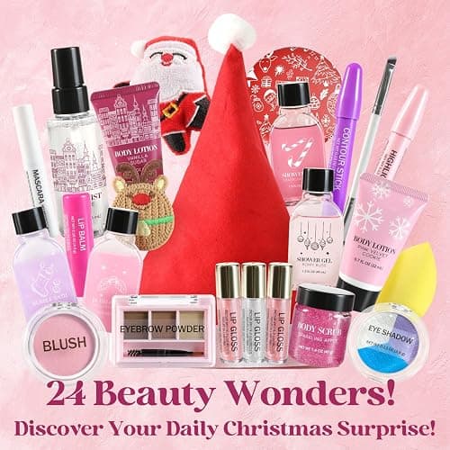 Makeup Advent Calendar 2025 Christmas Gifts, Beauty Calendar 2025 for Women, Teen Girls, Skin Care Advent Calendar with Mascara, Blush, Lip balm, Shower Gel, 2025 Self Care Gifts for Women thumbnail 3