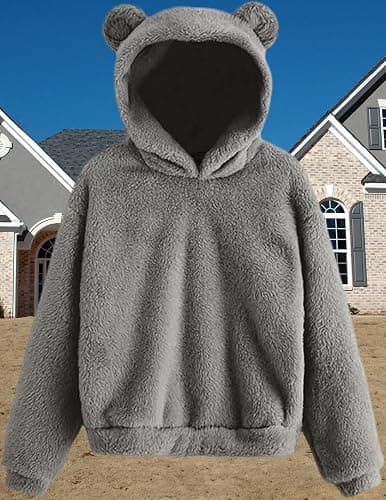 LIZALIG Women's Cute Fuzzy Animal Hoodie - Long Sleeve Plush Warm Casual Pullover Sweatshirt thumbnail 2