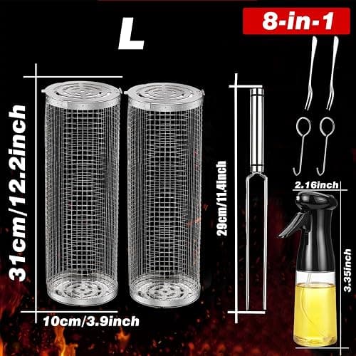 Rolling Grilling Baskets for Outdoor Grill Bbq Net Tube Stainless Steel Large Round Mesh Rotation Barbecue Cylinder Cage Cooking Accessories for Veggies Vegetable Fish Meat Food Camping, Gift for Men thumbnail 2