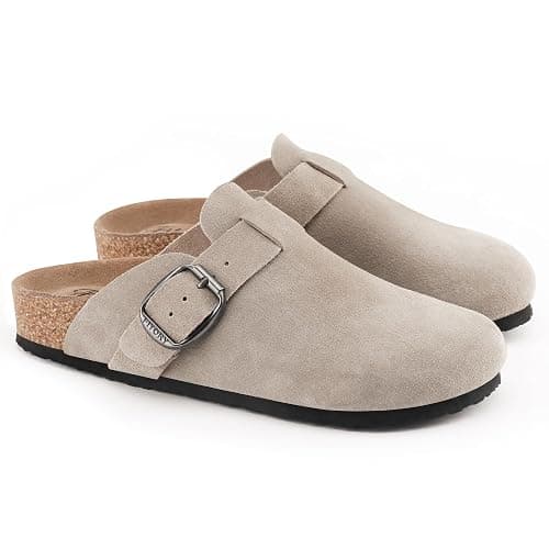FITORY Womens Clogs Slip-on Potato Shoes Leather Mules with Suede Cork Footbed Size 6-11 thumbnail 6