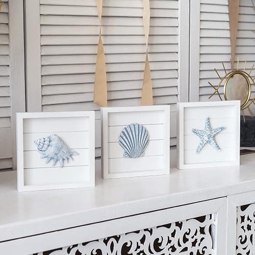 TideAndTales Blue Seashells and Starfish (Framed Set of 3) Coastal 3D Wall Art, Beach Wall Decor for Bathroom or Coastal Bedroom, Ocean Inspired Seaside Decorations for Home or Beach House (7"x7") thumbnail 9