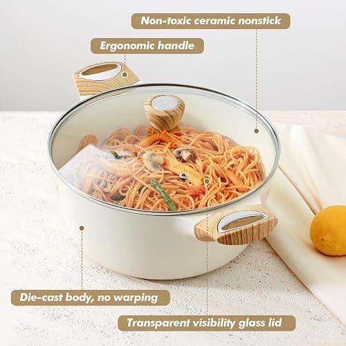 SENSARTE Ceramic Nonstick Pot, Stock Pot with Lid, Pasta Pot, 6.6 QT, White | Soup Pot Spaghetti Pot Casserole Pot, Non-toxic Healthy Pot, Cooking Pot Stew Pot, Induction Compatible, PFOA PFAS PTFE Free thumbnail 7