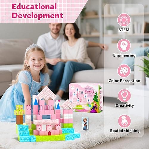 Hiwawind 64 Pcs Magnetic Blocks-Princess Castle Collection World,Magnetic Building Blocks for 3+ Year Old Boys & Girls, Creative STEM Sensory Toys,Christmas Birthday Gifts for Kids Ages 3-8 thumbnail 6