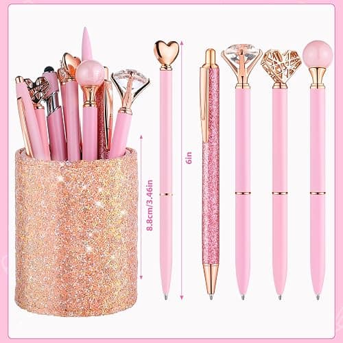 BESARTE 9 Pcs Pink Pens With Pen Holder for Desk, Fancy Pens Pink Mom Gifts Desk Accessories for Weddings Parties Mothers Day Gifts for Mom Wife thumbnail 3